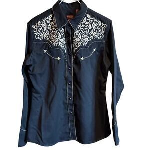 Vtg Lifestyle Brand Black Pearl Snap Button Up NWT SIZE L